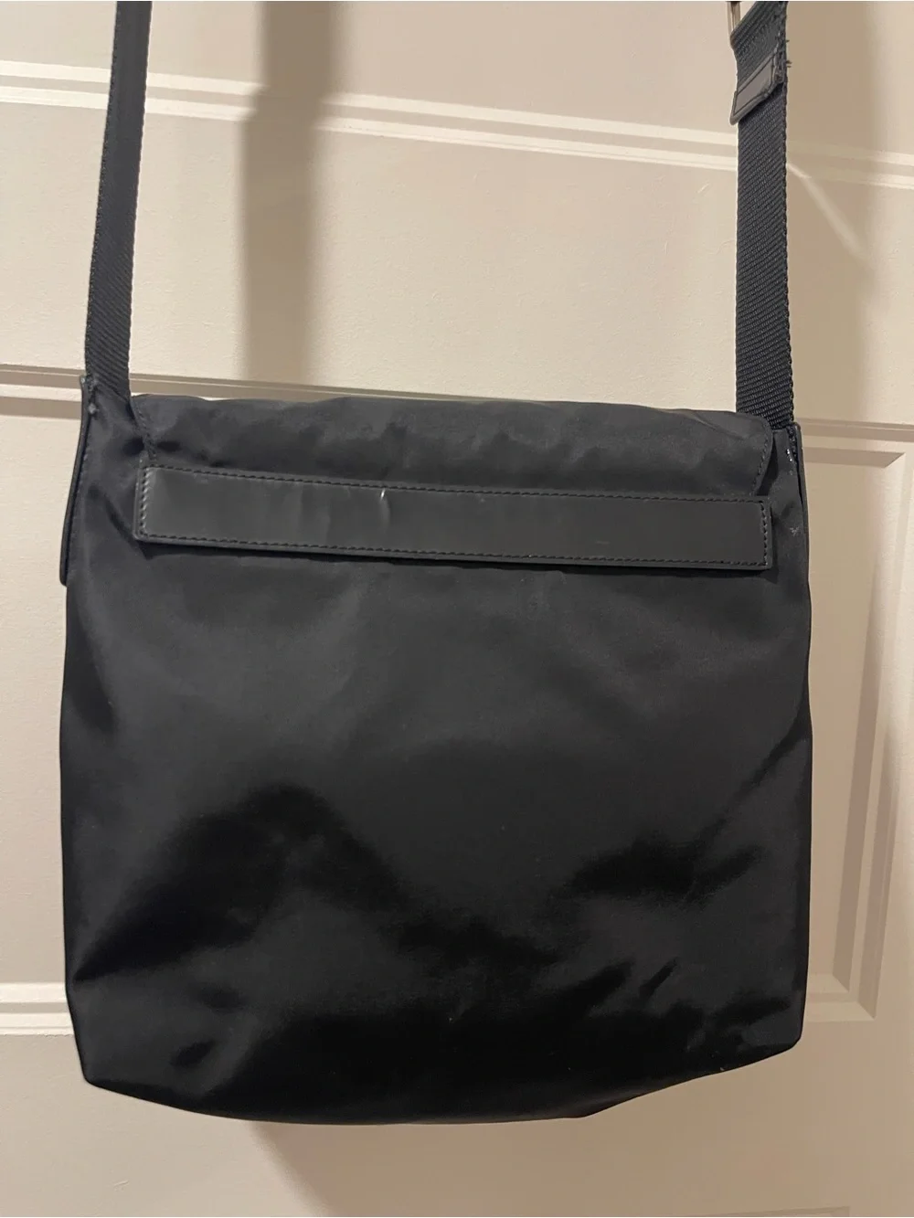 Prada Black Nylon Messenger Crossbody Bag with Silver Hardware